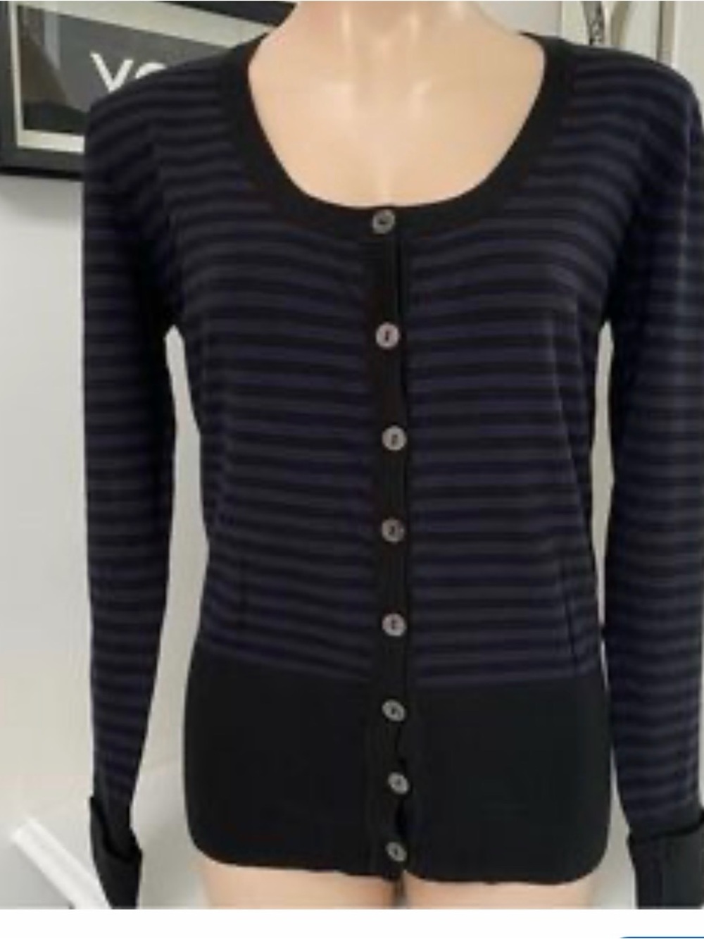 H&M Black and Navy Striped Button-Front Cardigan